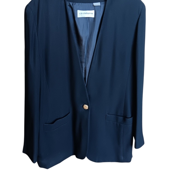 Liz Claiborne Vintage One Button Black Blazer Professional Wear - Picture 1 of 7